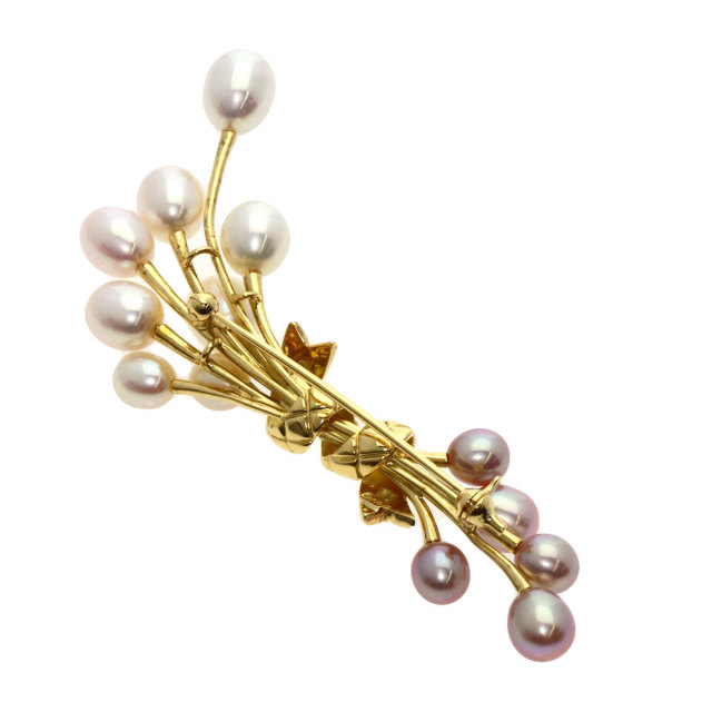MIKIMOTO ミキモト 淡水パール 真珠 ブローチ K18イエローゴールド 