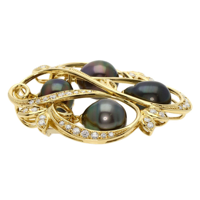 クイーン ブローチ ブラックパール 真珠 ダイヤモンド