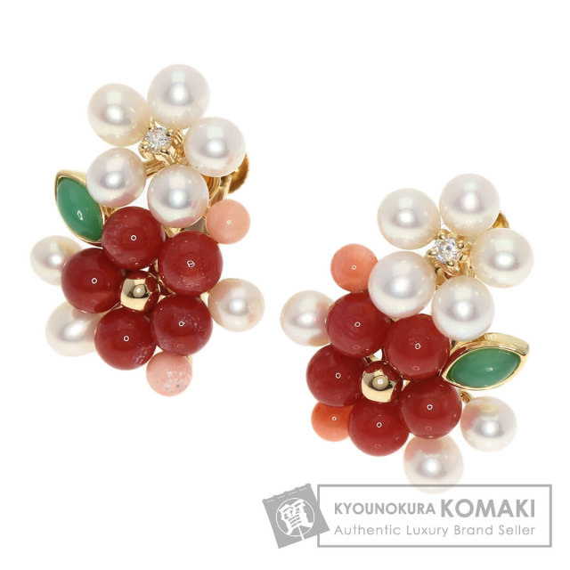 TASAKI タサキ パール 真珠 サンゴ ダイヤモンド イヤリング K18 