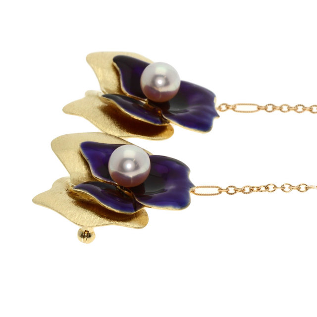 MIKIMOTO ミキモト アコヤパール 真珠 チェーンブローチ ブローチ K14 