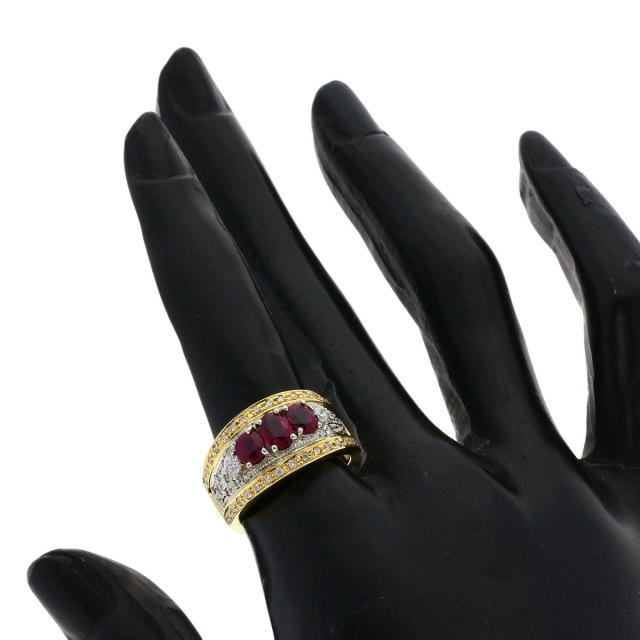 美品 K18YG イエローゴールド リング 指輪 ルビー 0.42ct ダイヤ 0.24  