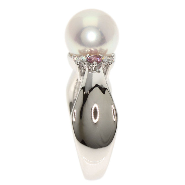 PT900 プラチナ 真珠 パール 7.9mm ダイヤ 0.15ct リング