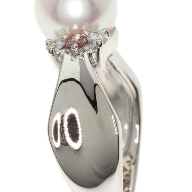 PT900 プラチナ 真珠 パール 7.9mm ダイヤ 0.15ct リング