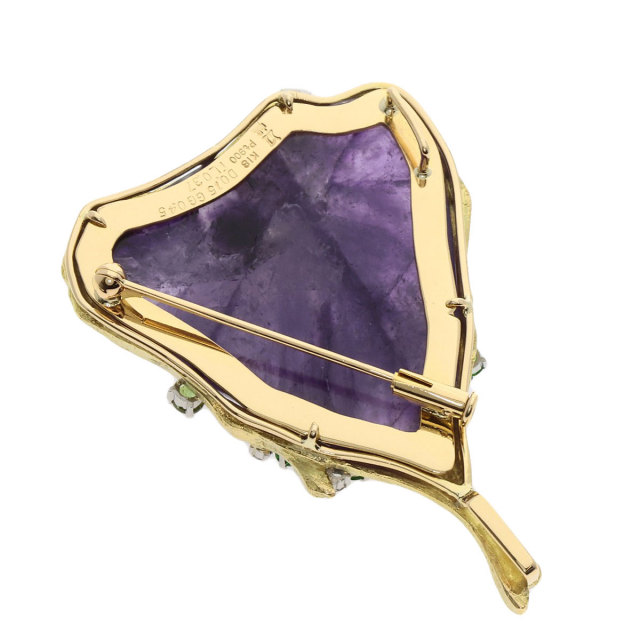 鯉　ブローチ　金属　天然石　K18 鯉 ブローチ 金属 天然石 K18