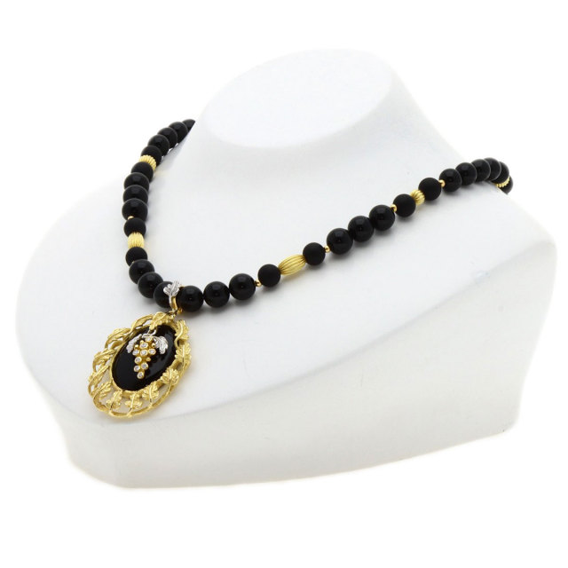 0.2ct ブラックカルセドニー ダイヤモンド 松崎勉 ネックレス K18 