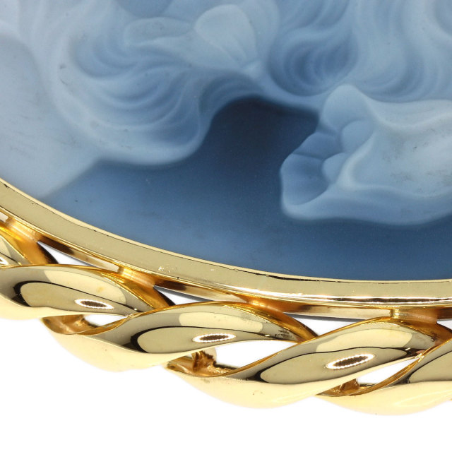 カメオ ブローチ 14K WG 詰まら 7cm ゴールド 大 