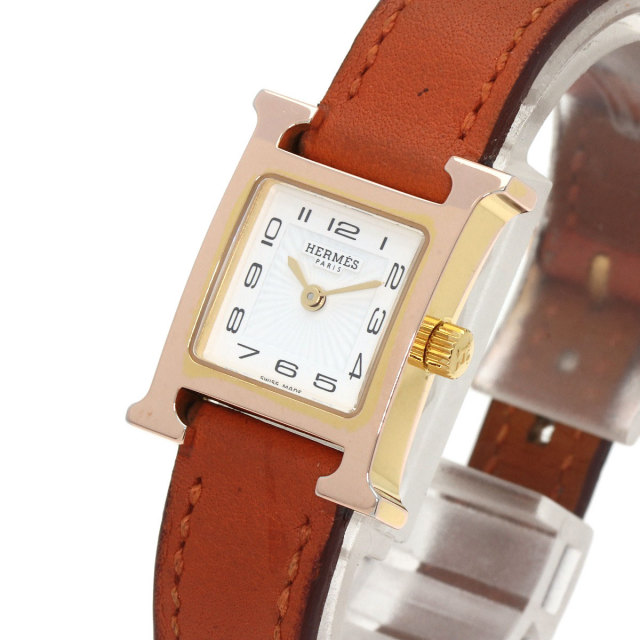 HERMES エルメス HH1.101 Hウォッチ ミニ 腕時計 PGP/革 レディース