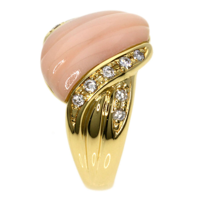 0.21ct サンゴ 珊瑚 ダイヤモンド リング・指輪 K18イエローゴールド  