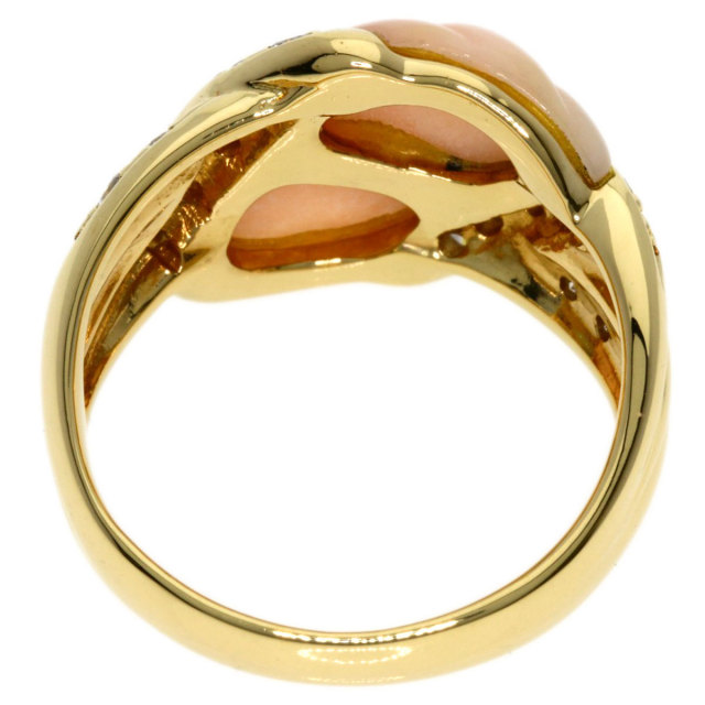 0.21ct サンゴ 珊瑚 ダイヤモンド リング・指輪 K18イエローゴールド 