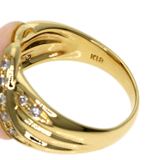 0.21ct サンゴ 珊瑚 ダイヤモンド リング・指輪 K18イエローゴールド  