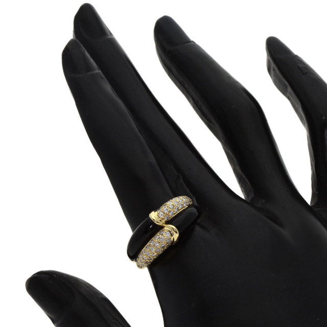 K9YG｜イエローゴールド オニキスリング ダイヤ入り オニキス メンズリング 脇石ダイヤモンド 0.95ct