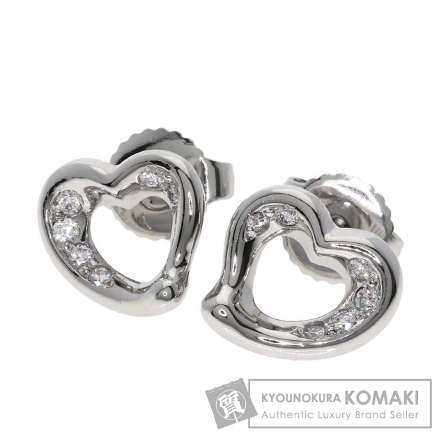 004PX【高品質】オープンハートピアス　SV　大粒ダイヤ　プラチナ仕上げ　上品 Pt900 0.2ct Heart Stud Earrings MAJERTA -マジェルタ- | Ops