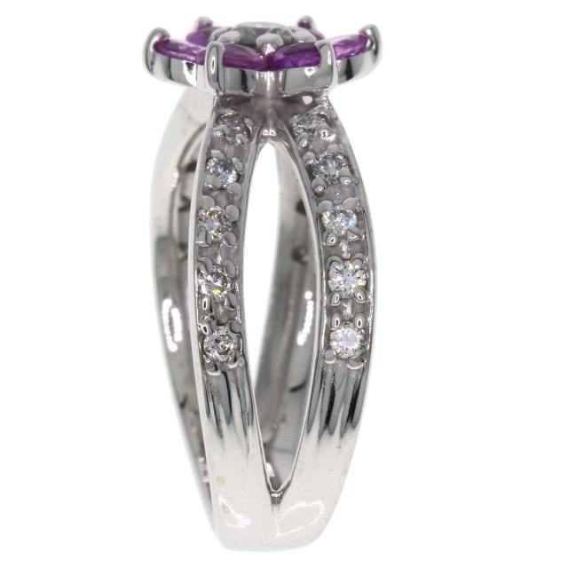 0.58ct フラワーモチーフ ピンクサファイア ダイヤモンド リング・指輪  