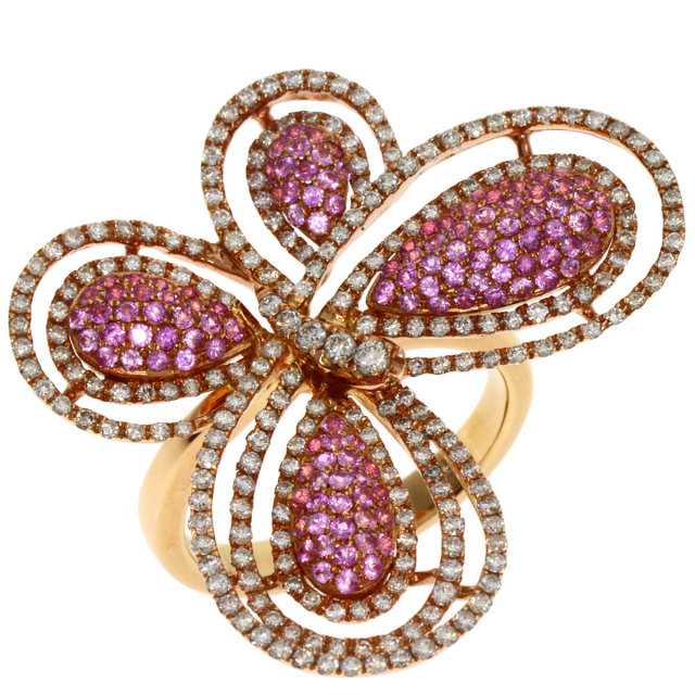 0.86ct 蝶々 ピンクサファイア ダイヤモンド リング・指輪 18K 9.7g  