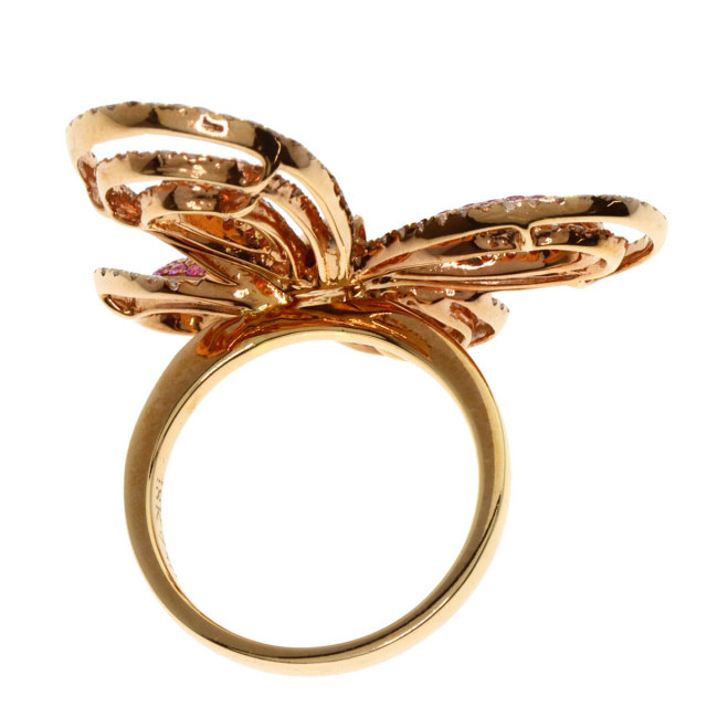 0.86ct 蝶々 ピンクサファイア ダイヤモンド リング・指輪 18K 9.7g  