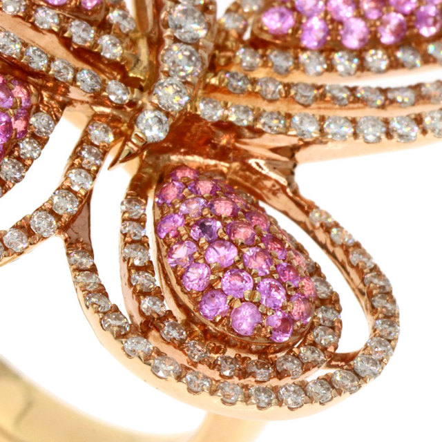 0.86ct 蝶々 ピンクサファイア ダイヤモンド リング・指輪 18K 9.7g  