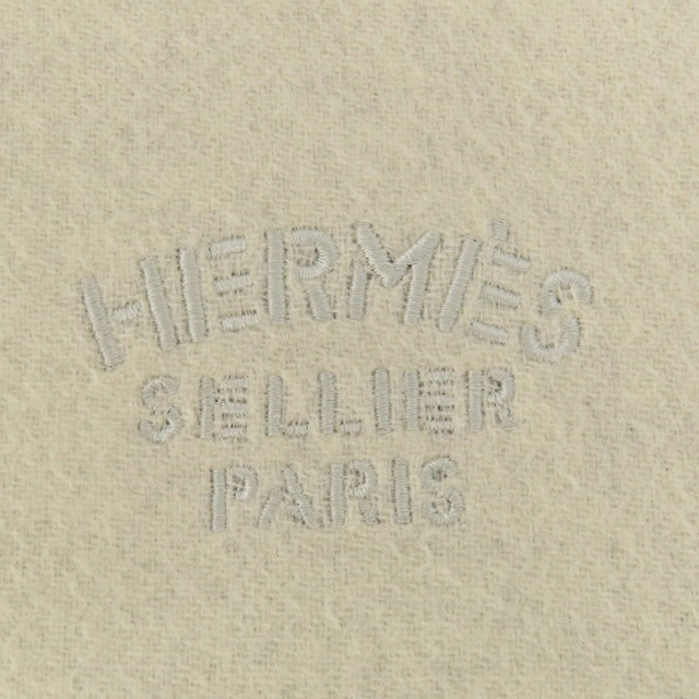 新品同様 エルメス ロゴ刺繡 カシミヤ イエロー マフラー 黄 0452  