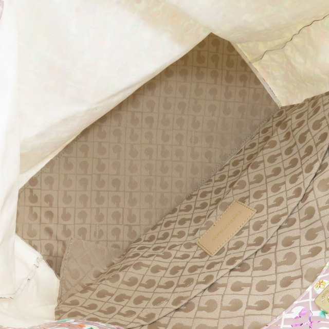 未使用級✨希少 ゲラルディーニ 裏地花柄 フラップ 金具 ソフティ トートバッグ GHERARDINI ゲラルディーニ ソフティ フラワー柄 トートバッグ