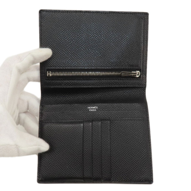 HERMES エルメス ベアンコンパクト 黒 ブラック シルバー金具 二つ折り  
