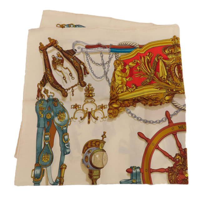 エルメス カレ90 LINSTRVCTION 切り抜け DVROY スカーフ シルク 茶 