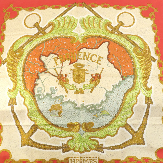 HERMES エルメス カレ90 スカーフ proues プロテウス シルク