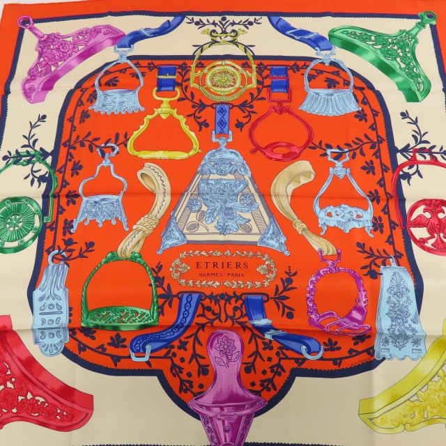 HERMES エルメス カレ90 ETRIERS 鐙柄 馬具柄 スカーフ シルク  