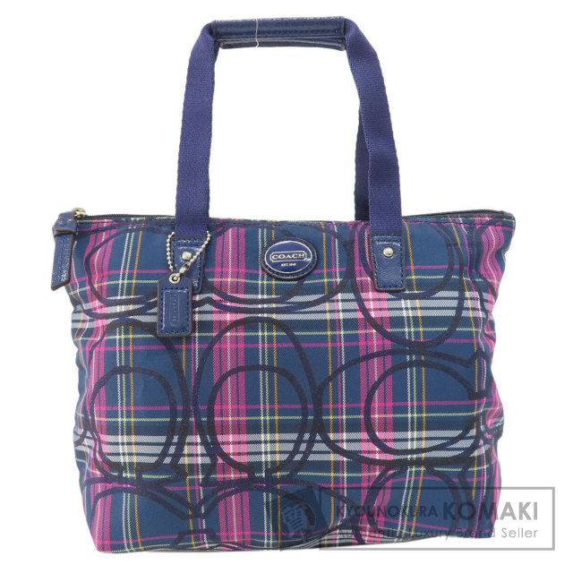 COACH コーチ シグネチャー チェック柄 ハンドバッグ ナイロン素材