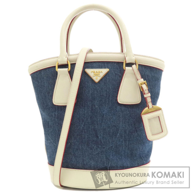 PRADA プラダ ロゴ金具 2WAY トートバッグ デニム レディース