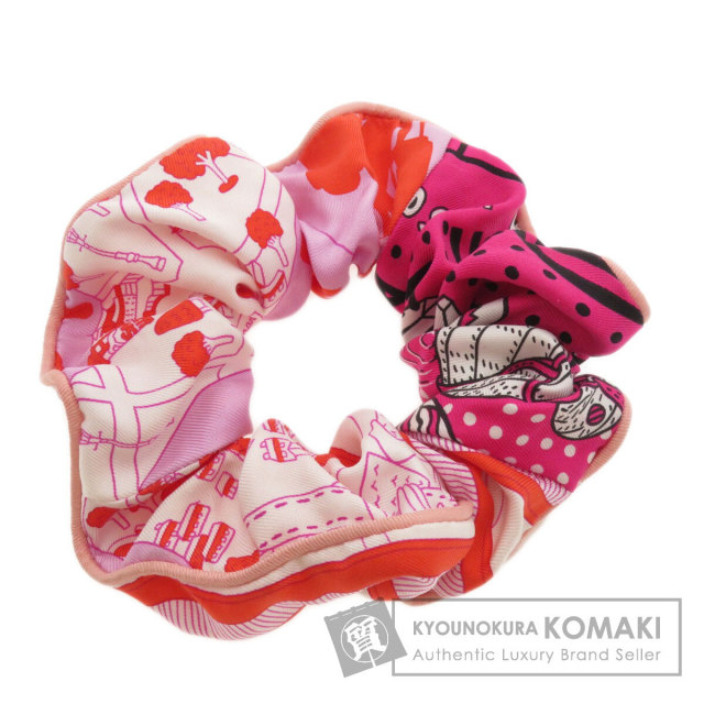 HERMES プリント柄シュシュ ピンク HERMES ピンク シュシュ HERMES プリント柄シュシュ ピンク HERMES