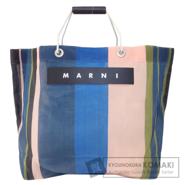 MARNI マルニ フラワーカフェ ストライプ トートバッグ ナイロン素材
