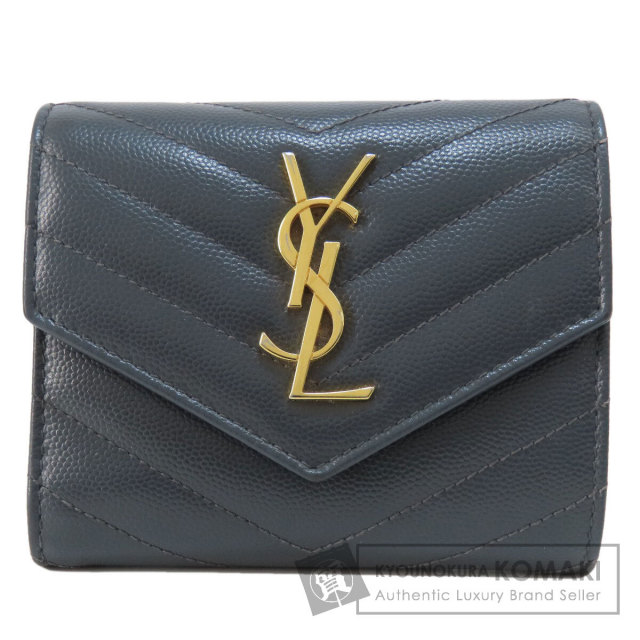 YVES SAINT LAURENT イヴ・サンローラン ロゴ Vステッチ 二つ折り財布  