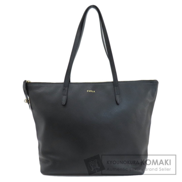 【やね】FURLA ブラック レザートートバッグ FURLA 黒 レザー トートバッグ
