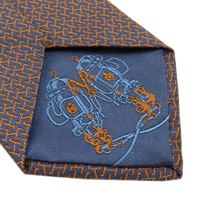 HERMES エルメス ネクタイ リバーシブル ニットタイ オレンジ系 シルク 