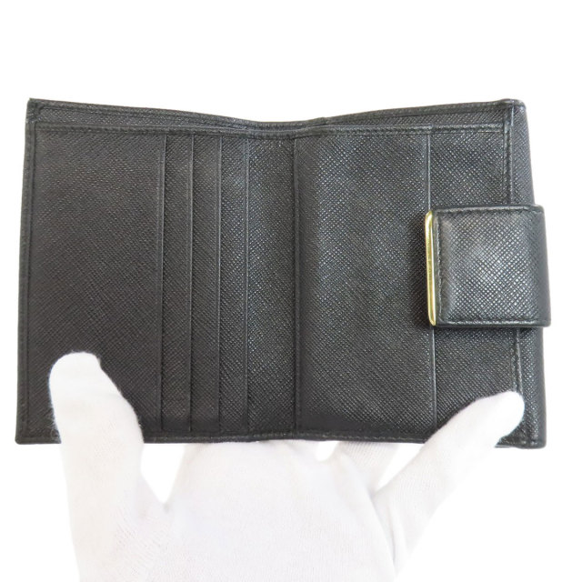 近年モデルꕥプラダ サフィアーノレザー 二つ折り 長財布 ブラック  