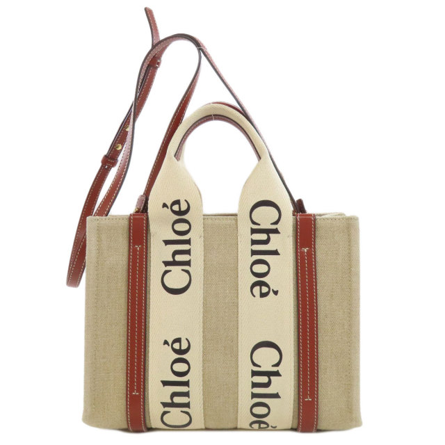 CHLOE クロエ ウッディ スモール ハンドバッグ リネン/レザー レディース