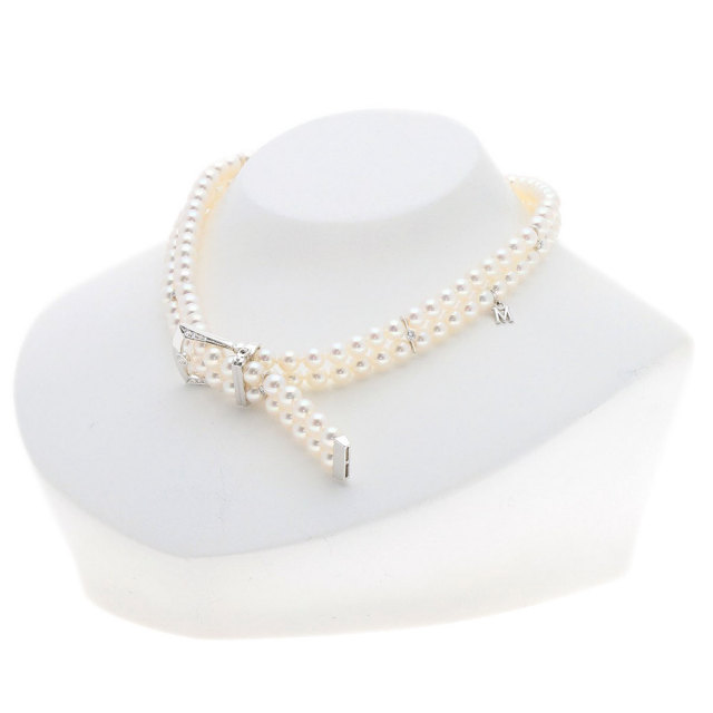 MIKIMOTO ミキモト ベビーパール 真珠 2連 チョーカー ダイヤモンド 