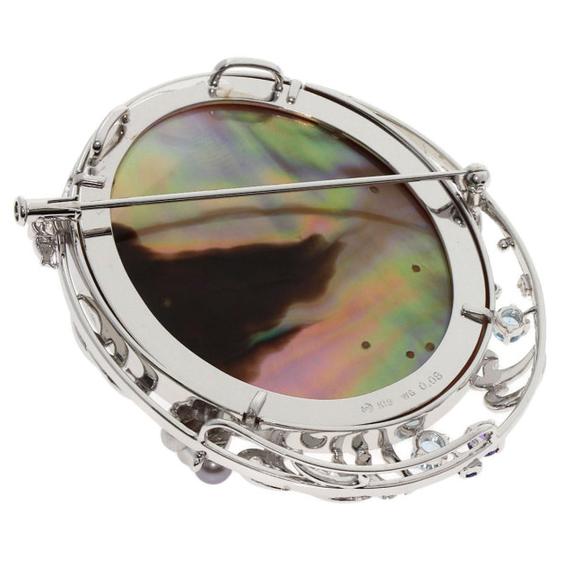 タサキ ブローチ マベパール 真珠 海モチーフ カラーストーン