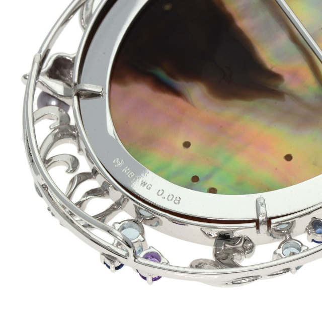 タサキ ブローチ マベパール 真珠 海モチーフ カラーストーン