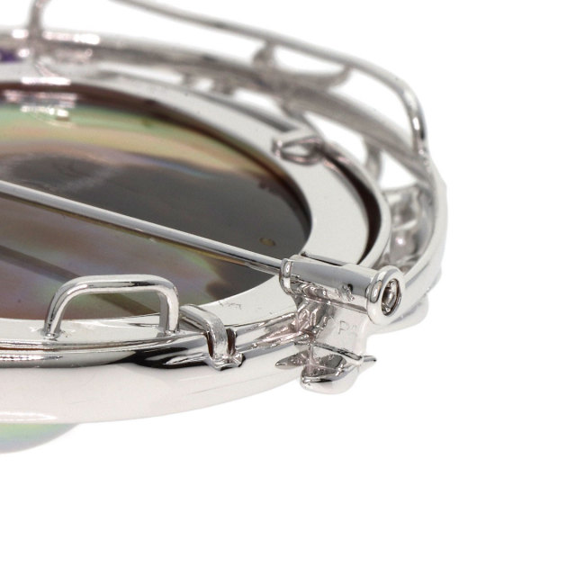 タサキ ブローチ マベパール 真珠 海モチーフ カラーストーン