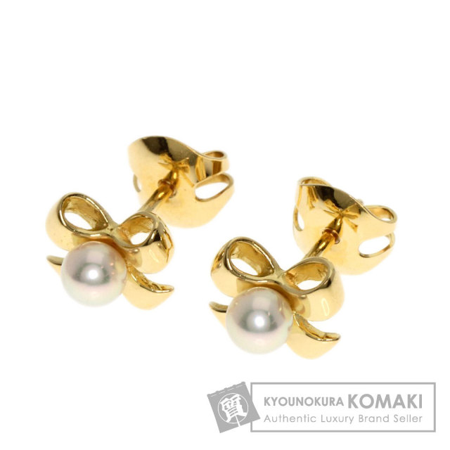 MIKIMOTO ミキモト リボン パール 真珠 ピアス K18イエローゴールド  