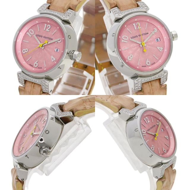 LOUIS VUITTON ルイヴィトン Q121E タンブール ダイヤモンド 腕時計 SS アリゲーター レディース [中古] LOUIS VUITTON ルイヴィトン Q121E タンブール ダイヤモンド 腕時計
