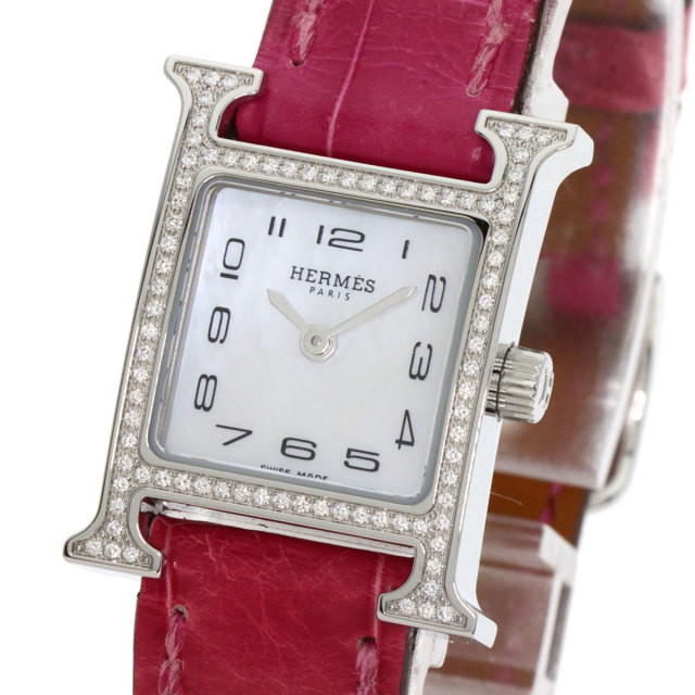 HERMES エルメス HH1.131 Hウォッチ ミニ ダイヤモンドベゼル 腕時計  