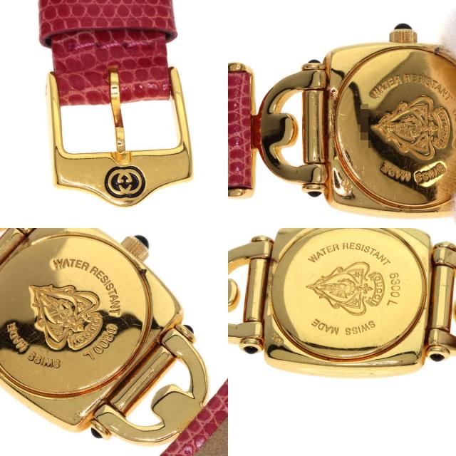 GUCCI グッチ 6300L ロゴ 腕時計 GP/革 レディース [中古