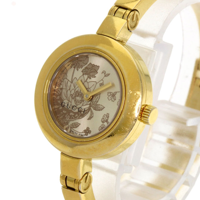 GUCCI グッチ 105 フローラ ラウンドフェイス 腕時計 GP/GP