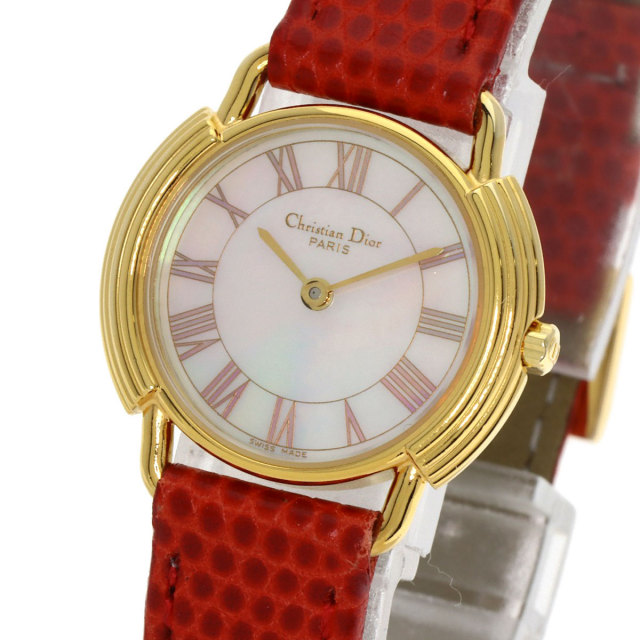 88【美品】ディオール　時計　シェル　赤バンド　レディース　ゴールド　付属品付き 88【美品】ディオール 時計 シェル 赤バンド レディース