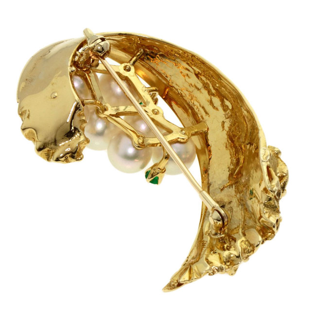 MIKIMOTO ミキモト パール 真珠 エメラルド ブローチ K18