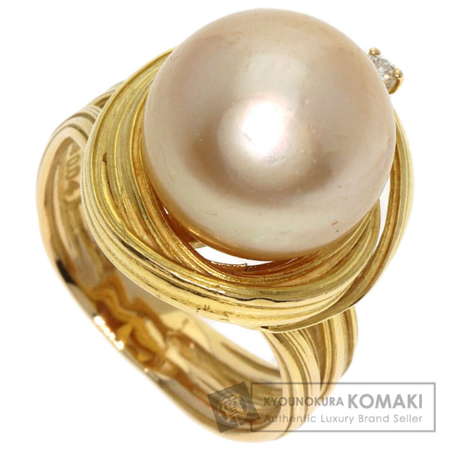 【美品】K18 カメオ ダイヤ/パール風 クラシカル TASAKI タサキ ゴールデンパール 真珠 ダイヤモンド リング