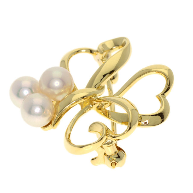 MIKIMOTO ミキモト トリプル ハート パール 真珠 ブローチ K18イエロー