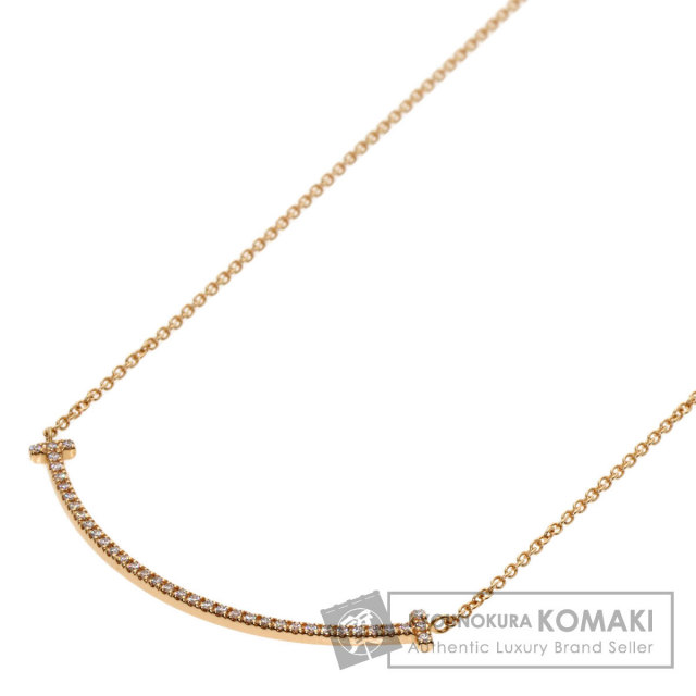 Tスマイルダイヤモンドネックレス　K18 ティファニー ペンダントネックレス K18PG ダイヤ0.10ct T