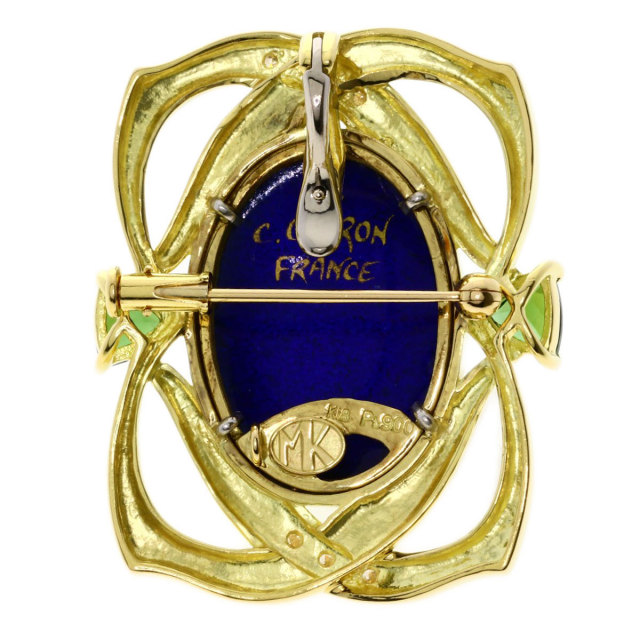 梶光夫 ブローチ エマーユ ミニアチュール ダイヤモンド グリーントルマリン 